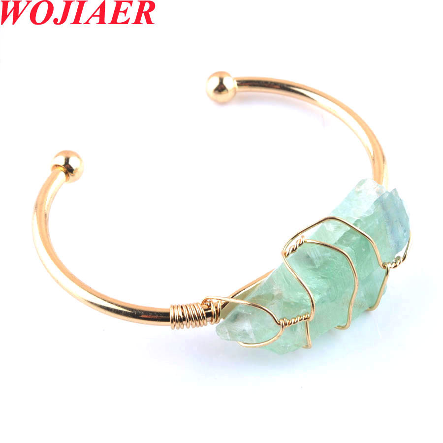 Natural Stone Crystal Irregular Bangle Rose Gold Style Fashion Shinning Charm Open Bracelet For Women Wed Jewelry Gift BO934
