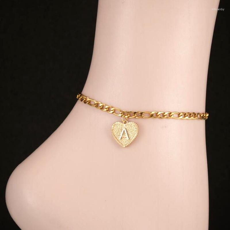 Anklets A-Z Letter Initial Ankle Bracelet Stainless Steel Heart Gold For Women Boho Jewelry Leg Chain Anklet Beach Accessories269M