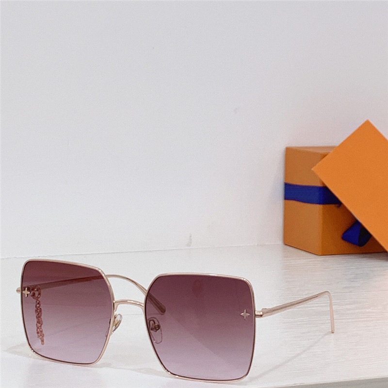 Nouvelles lunettes de soleil design de mode 1714 monture en métal carré style populaire et simple lunettes de protection uv400 haut de gamme avec chaîne décorative en métal