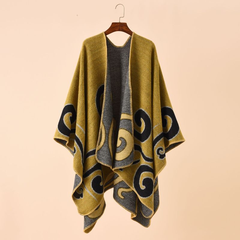 Scarves Ethnic Bohemian Geometric Shape Plus Size Imitation Cashmere Split Shawl Cloak Scarf Designer Women Luxury 220920