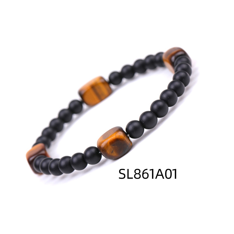 Mode 6mm naturlig svart lava sten matt svart pärla strängar armband fyrkant ametyst aventurin tiger ögonarmband för kvinnor män smycken