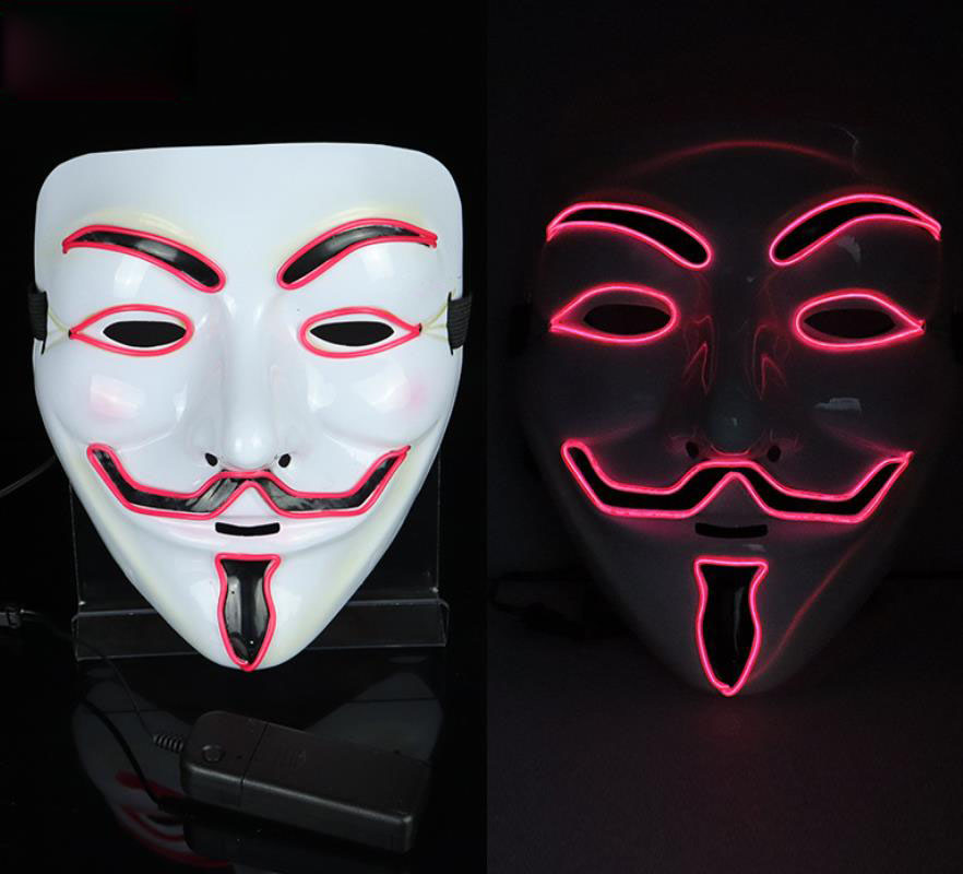 V Mask Glowing Led Rave Toy Luce fredda Halloween Horror Trucco Tema Freak Mask Face Masquerade Party