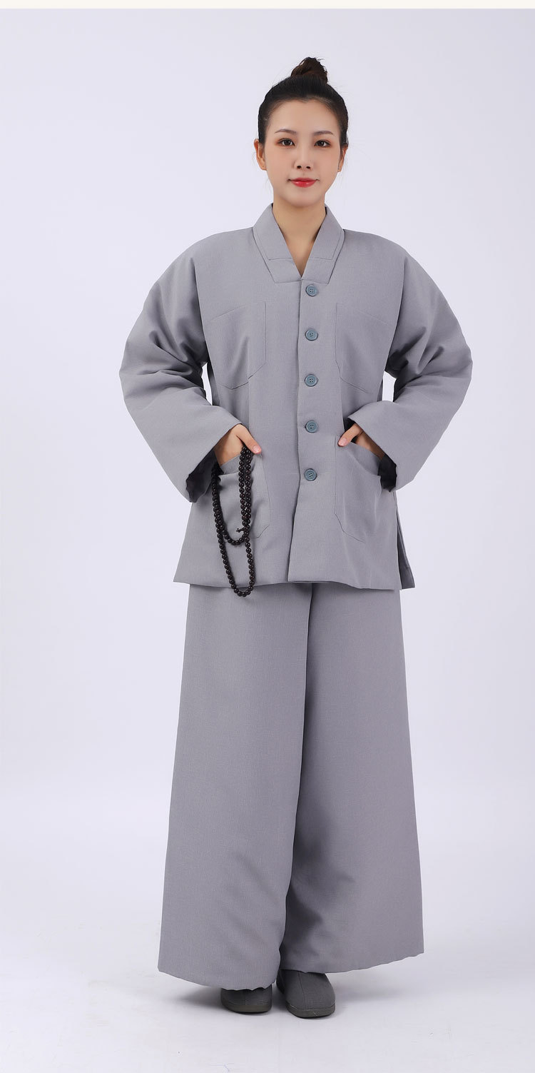 Vintermunkar nunnor kläder tjock bomullsbomta jacka byxor tempel munk och nunna varm quiltad kostym pälsbyxor buddhism uniform