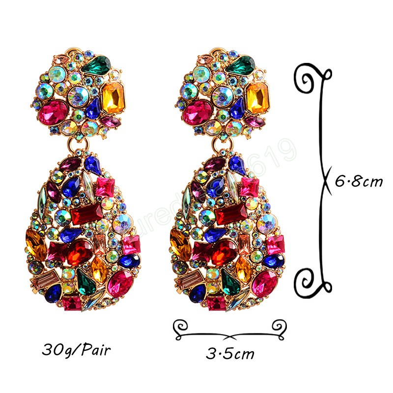 Cristalli colorati Orecchini pendenti Accessori di gioielli le donne Tendenza moda Strass Pendientes Bijoux