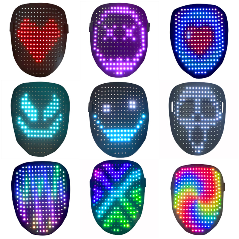 Maski imprezowe LED twarz Light Up z 50 wyświetlaczami wzoru maskarady DJ Costume najfajniejszy z przełącznikiem gestów 220920