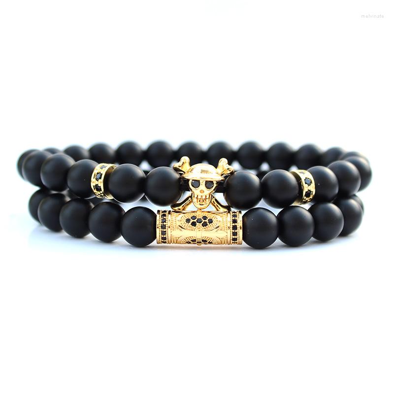 Strand One Piece Skull Natural Stone kralen Braclets voor vrouwen Bransoletki Pulseras Hombre Mens Jewelly Bracelet Set Brazalete 2730