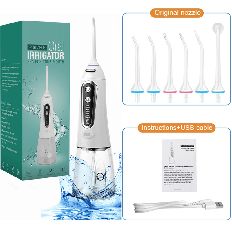 Outros Modos de Irrigador de Higiene Oral 5 Modos USB FLOSSOR DE ÁGUA DO DENTAL DETEL RECHARGELECIMENTE 300 ml de dentes de tanques limpador 6 bico 220921