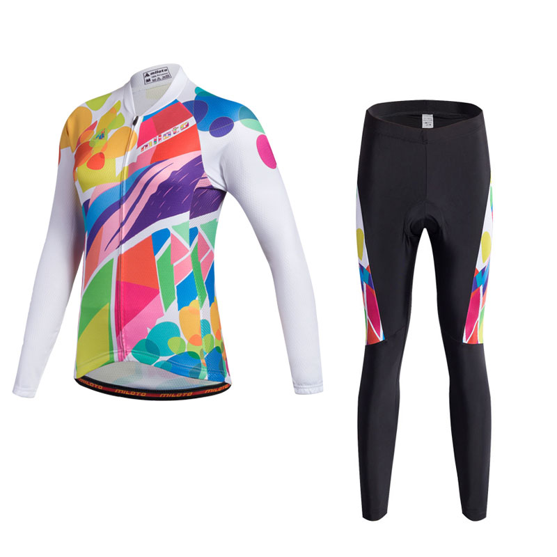 2024 Pro Women Doodles Winter Cycling Jersey Set Long Sleeve Mountain Bike Cycling Clothing Breattable MTB Bicycle Clothes Wear Suit B17