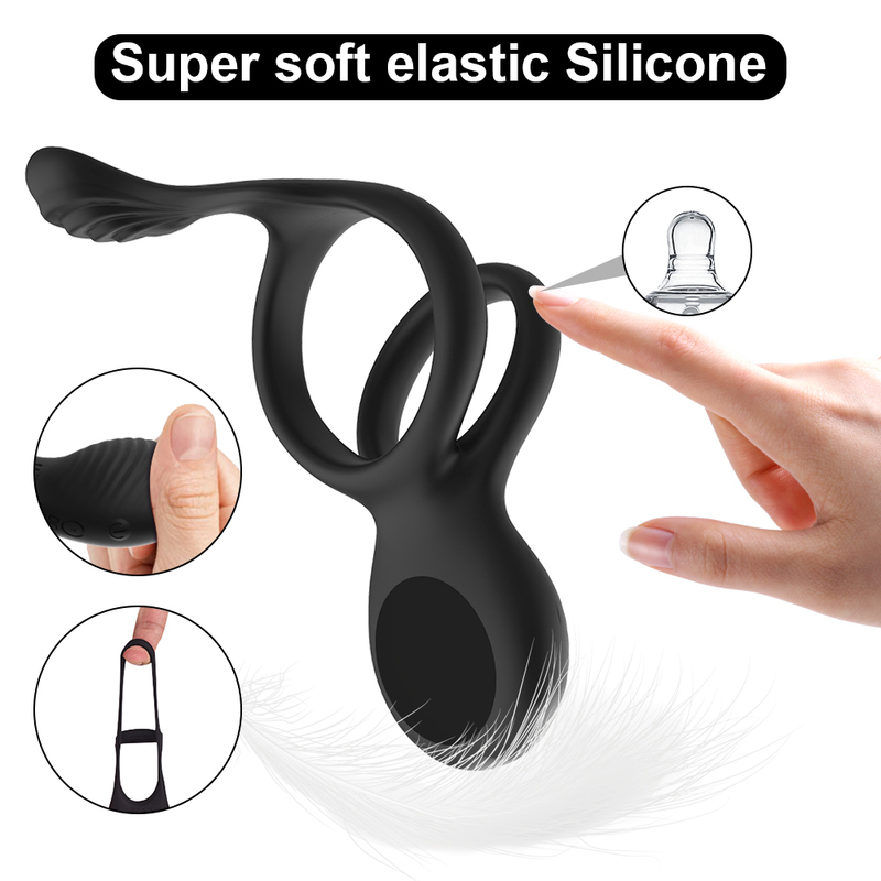 Vibratori vibranti vibratore anello del pene con doppio pene con 7 vibrazioni elastico gallo elastico giocattoli sessuali uomo maschio e coppie giocano la prostata 4712591