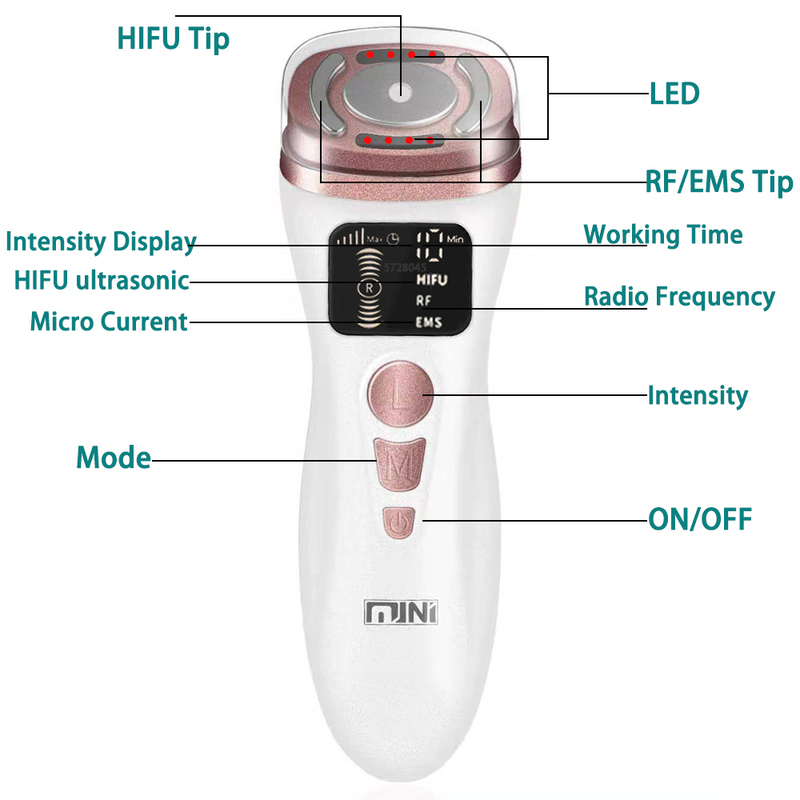 Dispositivos de cuidado facial Mini Hifu 2 Máquina Ultrasonido RF FadioFRECUENCIA EMS Microcurrente elevación de la piel Reparación de apriete de apriete del retiro 220921
