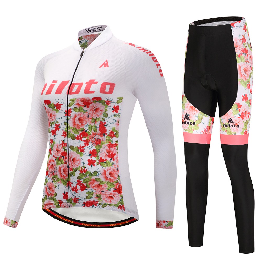 2024 Pro Women Flowers inverno in bicicletta invernale set abiti da ciclismo mountain bike a maniche lunghe abiti da bicicletta mtb abiti da abbigliamento b17 b17