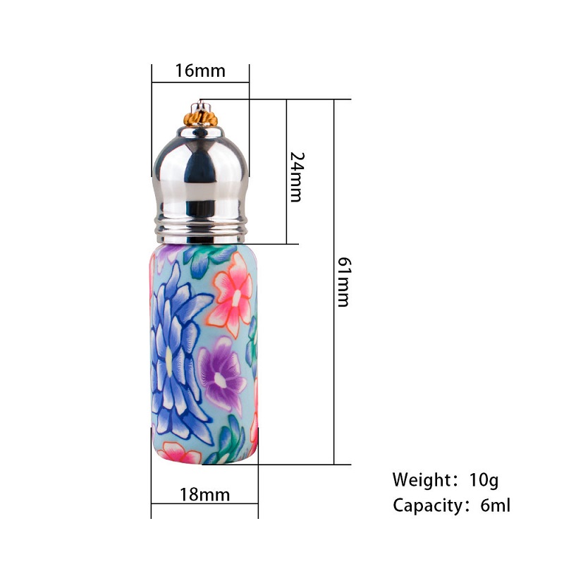 6 ml Tassel Soft Clay High-End Parfym Bottle Roll-On Essential Oil Flaskor Creative Mini Floral Printed Sub-Bottling Cars Dekor gåva