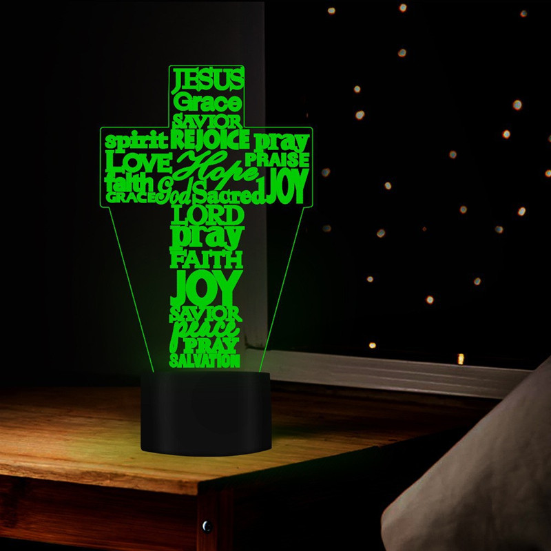 Bedroom decorative 3d cross USB night lights LED acrylic table lamp touch novelty bedside light