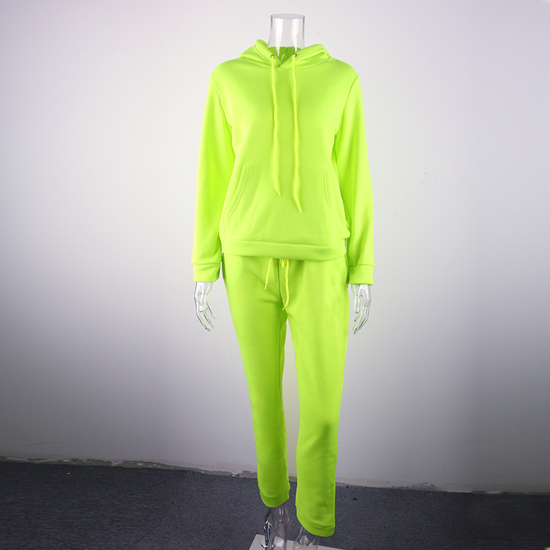 Pantalon de deux pièces pour femmes Omsj Neon Green Solid Tracksuit Femmes Femmes 2 pièces Pantalons de tenue décontractés