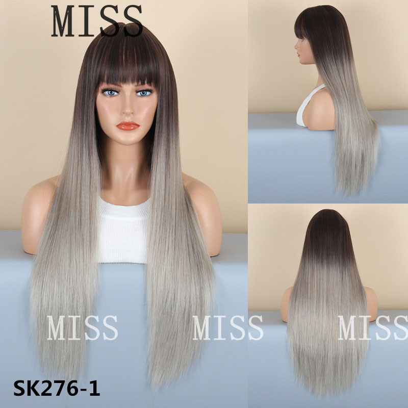 Synthetic Wigs With Bangs Long Straight Colored Hair Wig For Women Cosplay Natural Hair Heat Resistant