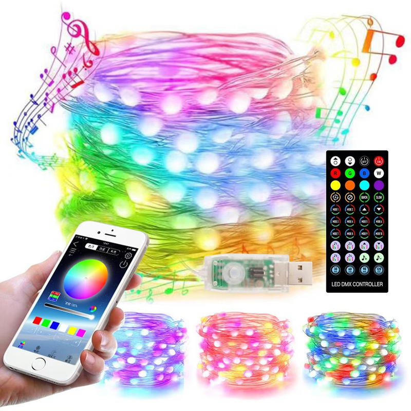 Decorações de Natal 51020m LED Bluetooth String Tree Decoration Remote Remote Control USB Wedding Navidad Garland Curtain Lamp Fairy Home 220921