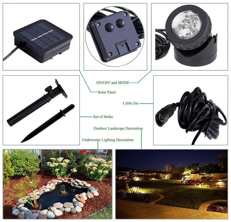 6 LED-Solar-Gartenleuchten für den Außenbereich, Rasen, Landschaft, Pool, Teich, Hof, angetriebener Scheinwerfer, wasserdichte Solarlampe