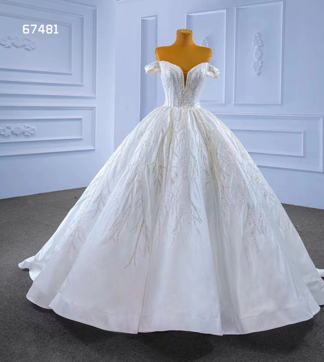 V Neck Slim Wedding Dress Full Crystals Bridal Dresses Made To Order Satin SM67481