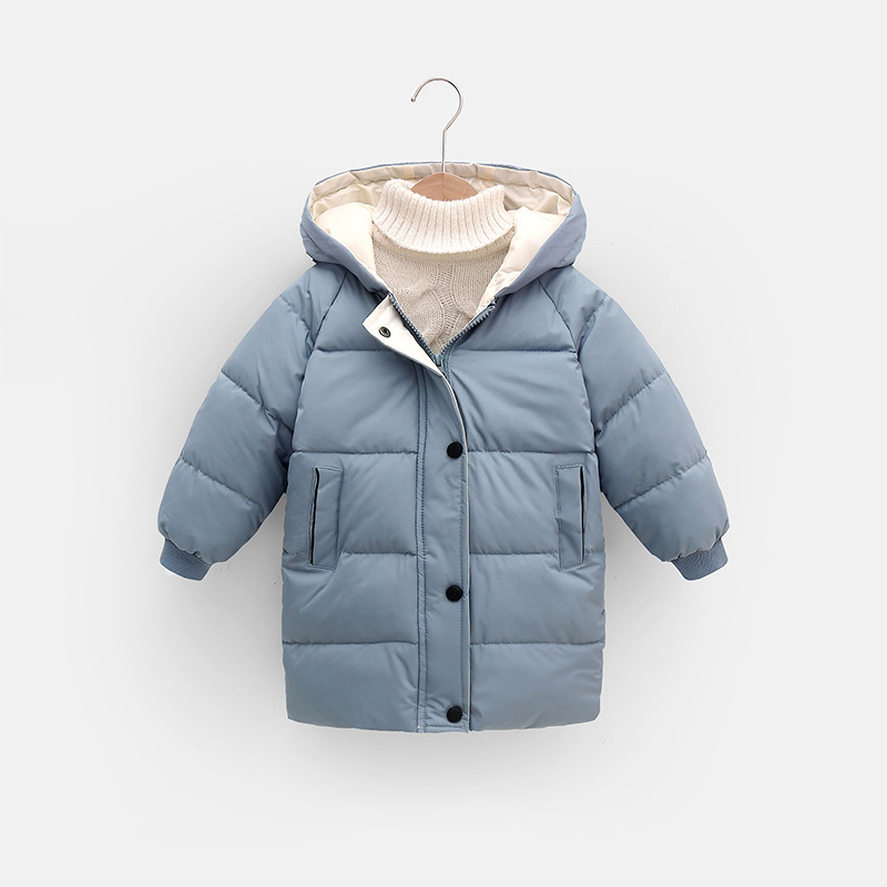 Children Winter Boys Girls Coat Light Down Thicken Warm Long Jackets Pure Color Toddler Kids Outerwear