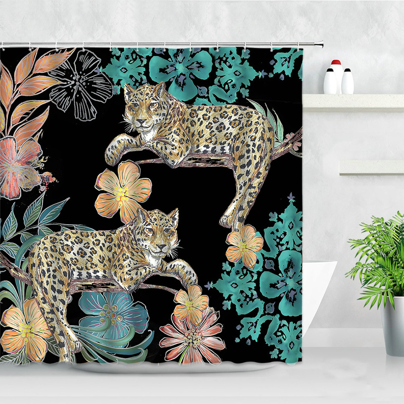 Shower Curtains Tropical Plant Bird Monkey Zebra Leopard Wild Animals Trees 3D Print Waterproof Bath Screen Bathroom Curtain Set 220922