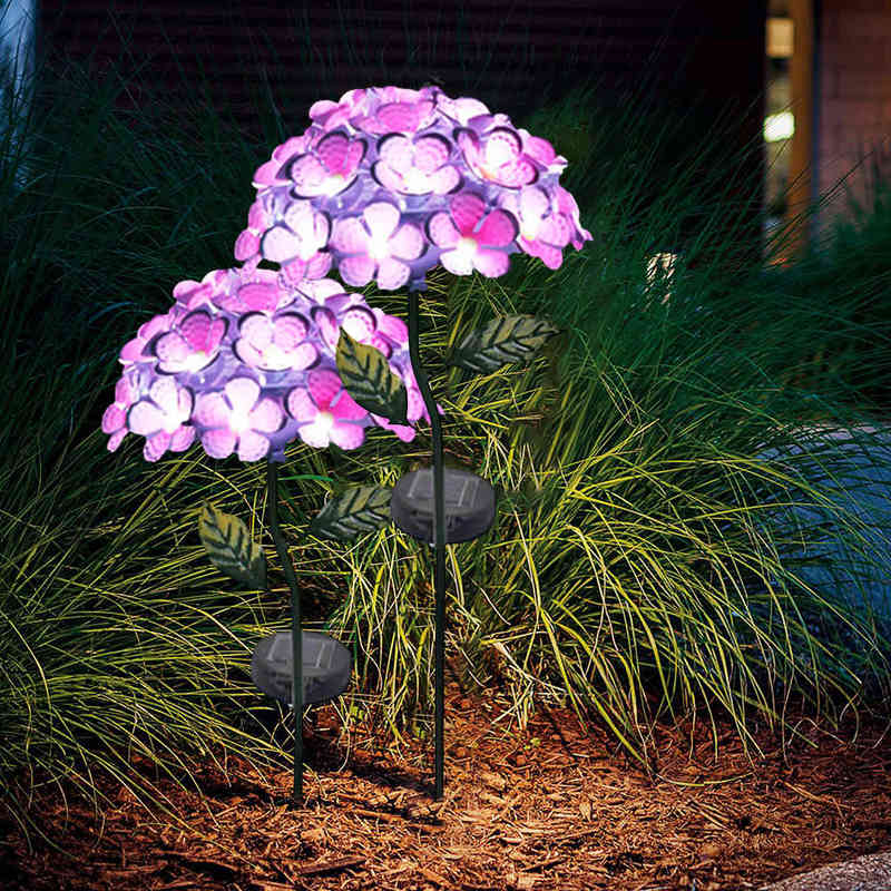 LED Słoneczne światło sztuczna symulacja hortensji kwiat na zewnątrz wodoodporne ogrodowe trawniki lampy sztuka dzieła do dekoracji domowej 0922