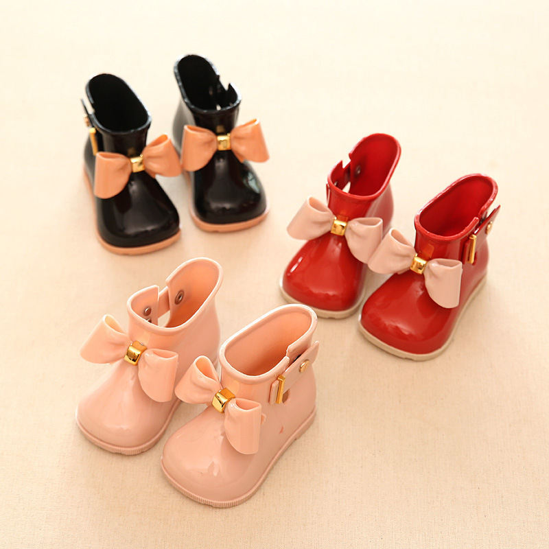 Boots Children Rain Girl Fashion Butterfly Knot shoes Baby Girls Autumn For Boys Rubber Ankle Kids boots 1 2 3 4 5 6 Year 220921