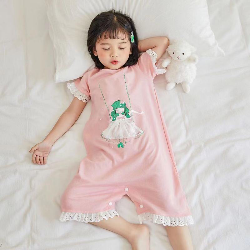 Pyjamas Girls Nightdress Spring Kids Pyjamas Pink Cartoon Princess Long Sleeved For Children 3 12 Years 220922