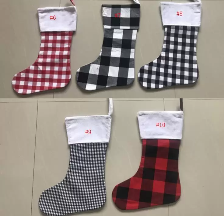 Plaid Christmas Stocking Cotton  Flannel Black Christmas Stocks Xmas Decor Sublimation blanks Santa Stockings