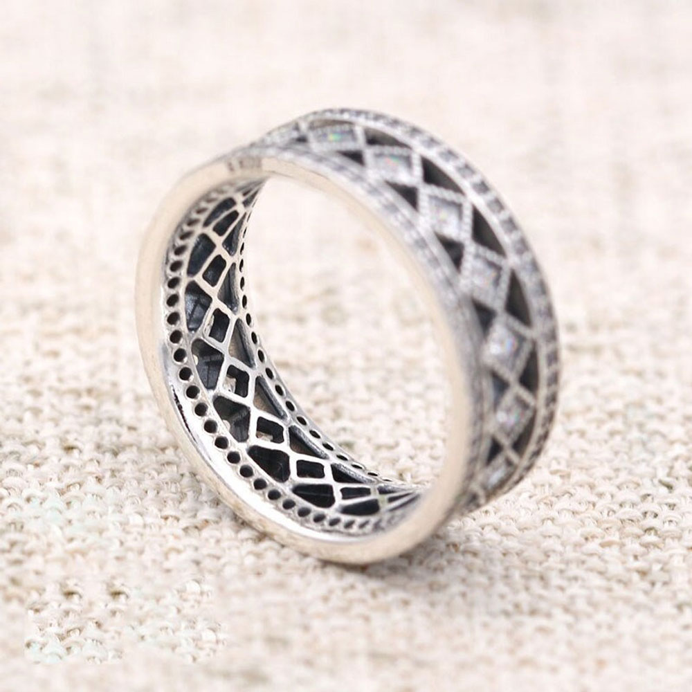 100% 925 STERLING Gümüş Vintage Fastion Halkası Fit Pandora Takı Nişan Düğün Aşıklar Moda Ring