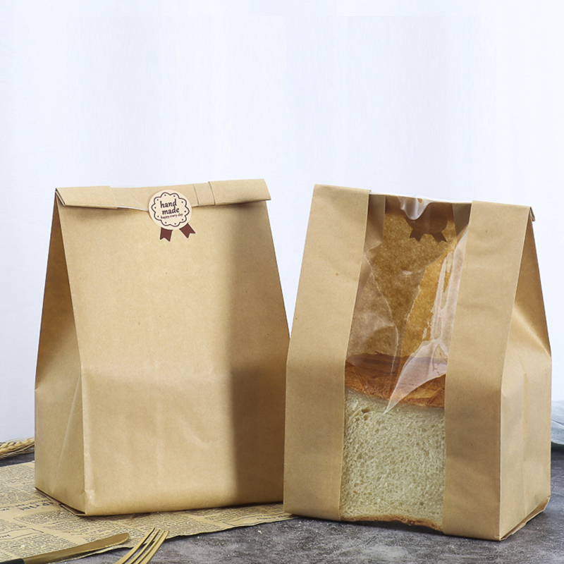 Embrulho de presente 33x16x10cm bolsa de papel kraft com biscoitos de embalagem de janelas pacote de bolsas de pão para pão para bakery house 220922