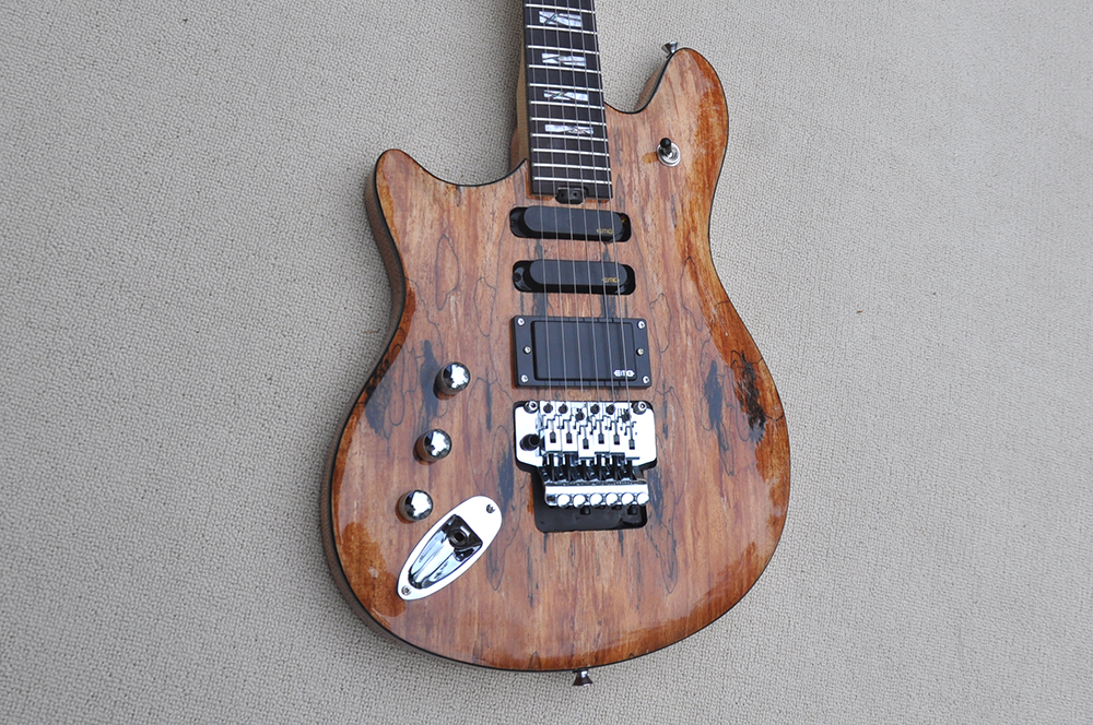 Fabriksanpassad naturlig träfärg Elektrisk gitarr med Spalted Maple Veneer Rosewood Fretboard SSH Pickups Double Rock Bridge kan anpassas