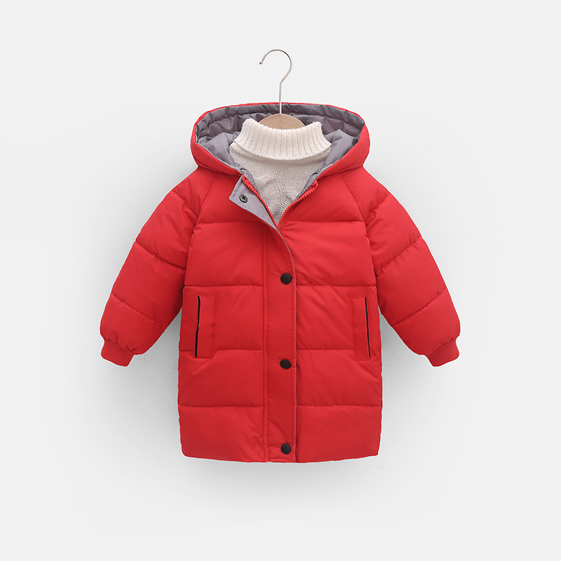 Children Winter Boys Girls Coat Light Down Thicken Warm Long Jackets Pure Color Toddler Kids Outerwear