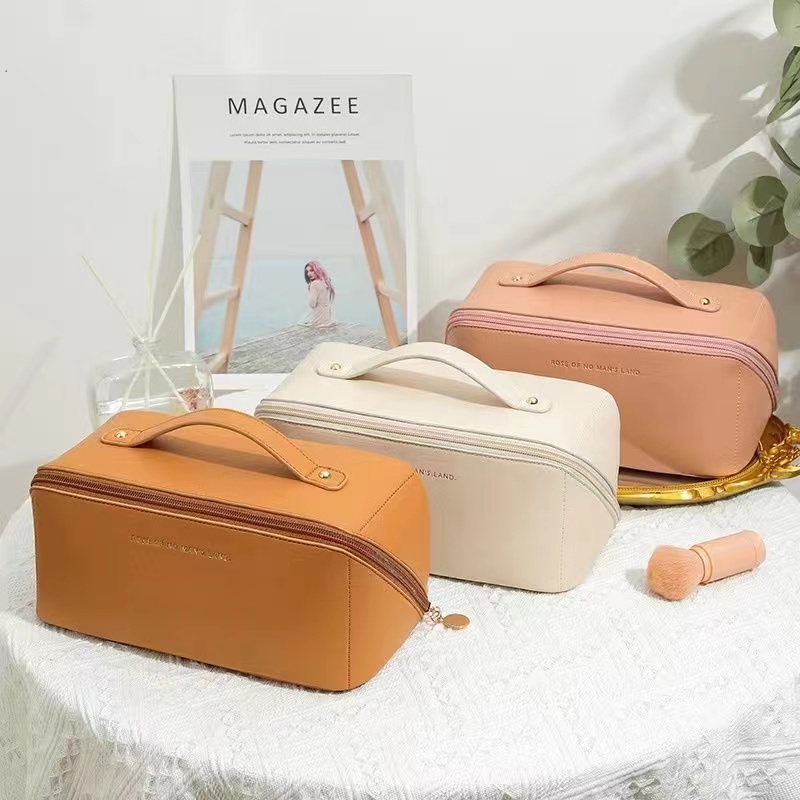 Manipuler un sac cosmétique de voyage à grande capacité Sac de maquillage en cuir PU imperméable Sacs à fermeture éclair pour femmes fille