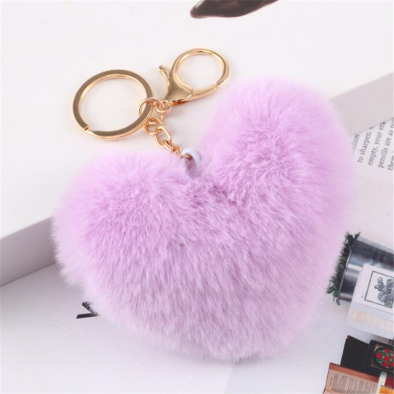 Nyckelringar Aessory Ankomstmode Hjärtform Imitation Rabbit Päls Key Chain Ball Mobiltelefon Keychain Car Women Bag Pendant Keychain