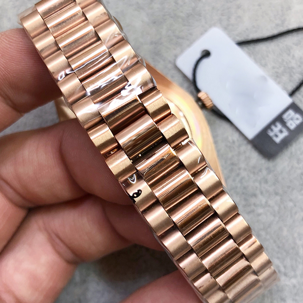 Utomhus automatiska mekaniska herrklocka klockor 40mm olivgrön urtavla med fast räfflad ram och rosguld rostfritt stål armband260o