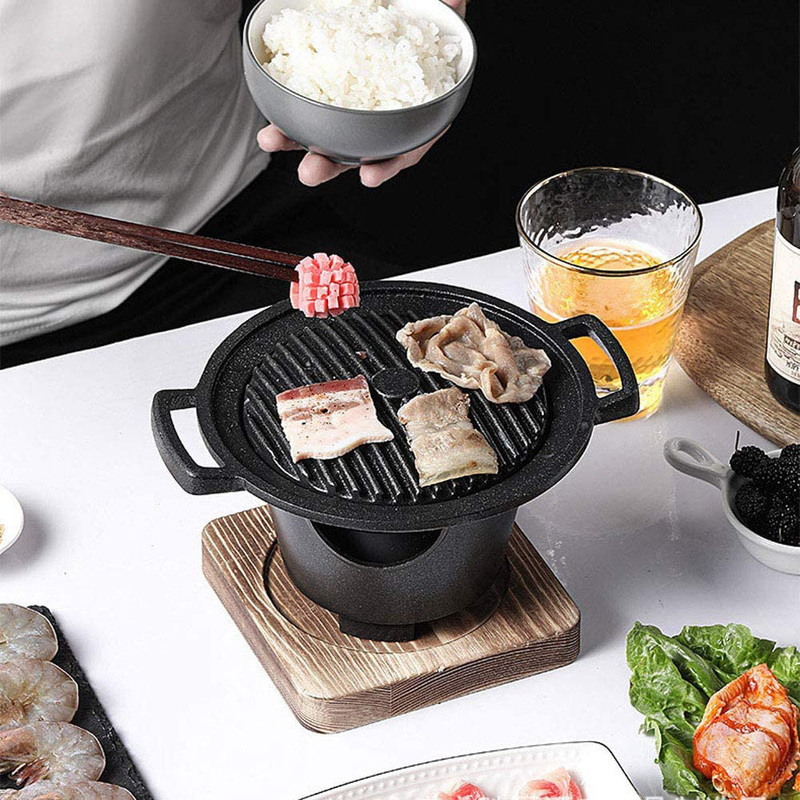 BBQ Tools Accessories Mini Barbecue Oven Grill Japanese One Person Cooking Home Wooden Frame Alcohol Stove Outdoor Garden Party Roasting Meat Tool 220921