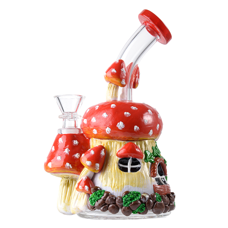 3D Glass Hand Made Hookahs Mushroom Like Beaker Bong Unique Glass Bongs Showerhead Perc Percolator Water Pipes 14mm Female Joint W2002310