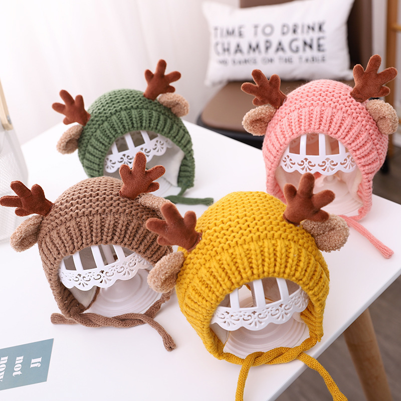 Beanieskull Caps Cute Deer Elk Antlers Baby Hoed Winter herfst Warm pluche gebreide oor warmere kinderen Bonnet Boys Girls Banie Christmas S 220921