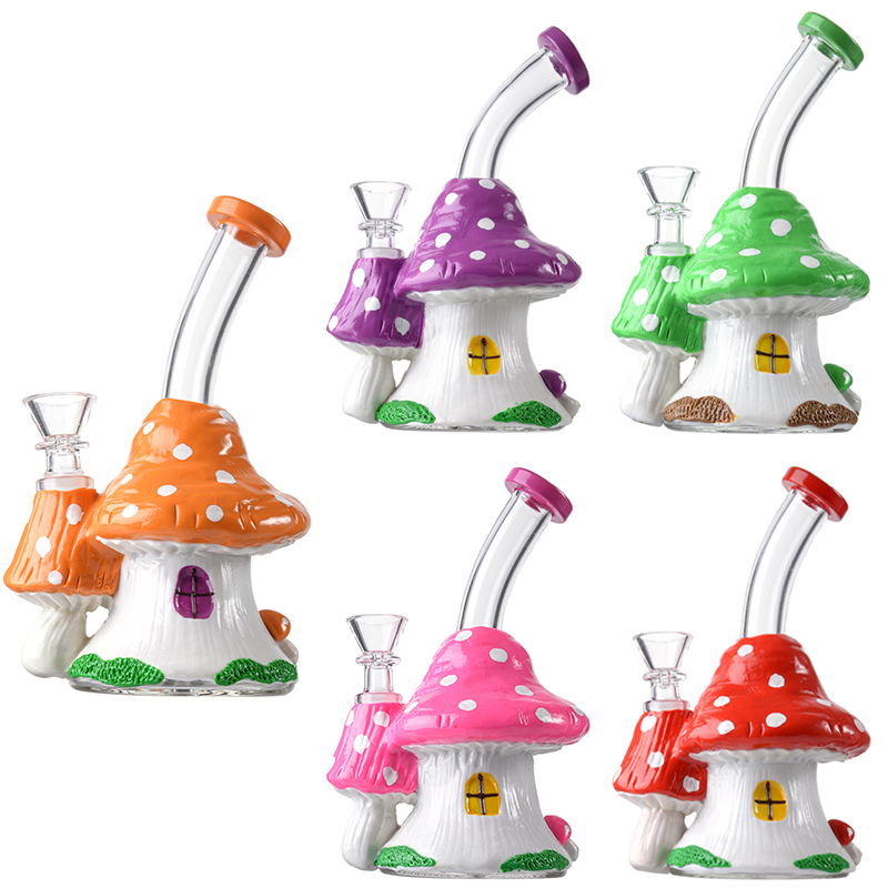 Mushroom Style Glass Bongs Hookahs Heady Pyrex Unique Bong Showerhead Perc Percolators Bong Oil Dab Rigs Water Pipes 14mm Male Joint With Bowl