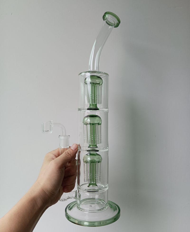 Grandi narghilè bong in vetro verde da 16 pollici con braccio ad albero Perc Oil Dab Rigs Shisha pipe da fumo