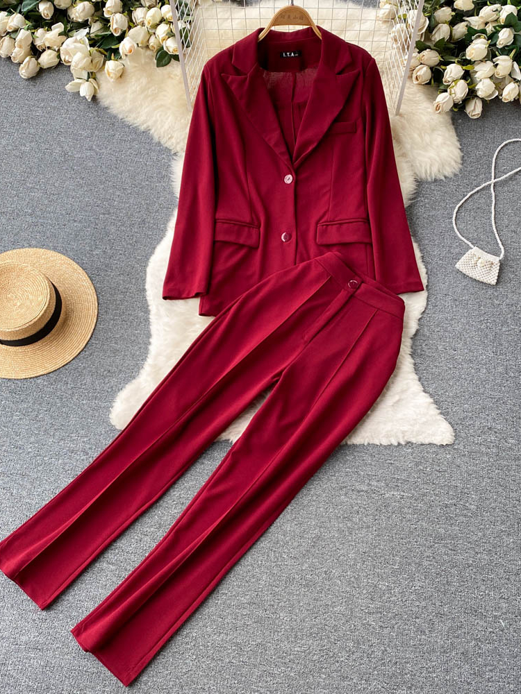 Women's Two Piece Pants Women Elegant Blazer Three Piece Sets Sexy Tank Tops Loose Jacket and Slim High Waisted Long Pants Suits Woman Outfits 220922