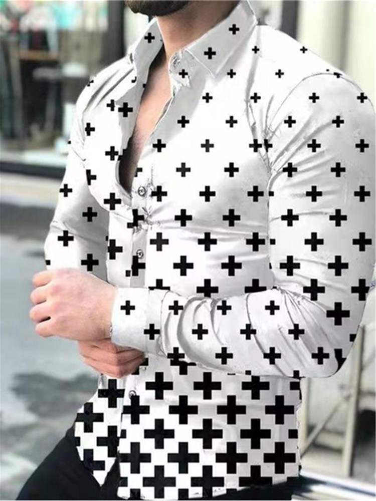 Casual shirts voor heren geometrisch herenhemd lange mouw Hawaiiaanse sociale luxe knop vest voor mannen voor mannen kleding 220921