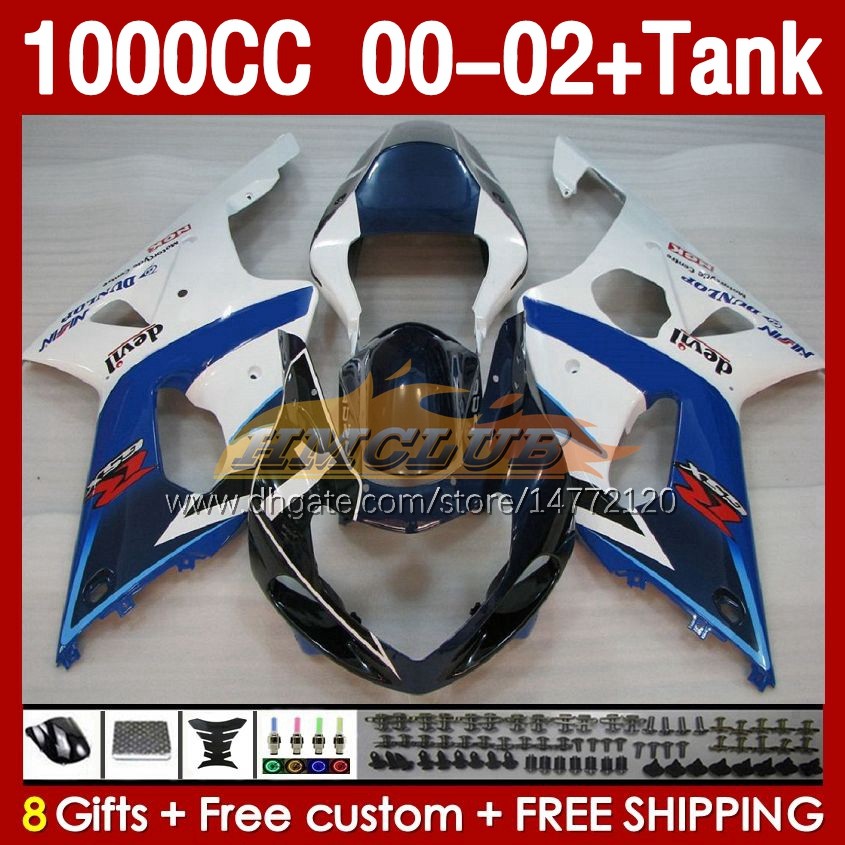 Tanque de fadas OEM para Suzuki GSXR-1000 GSX R1000 GSXR 1000 CC Azul 00-02 Corpo 155NO.24 1000CC GSXR1000 K2 00 01 02
