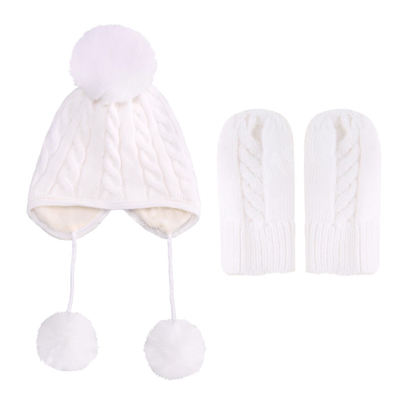 2 PzDel Bambino Del Cappello Guanti Palla di Pelo Del Bambino Delle Ragazze Dei Neonati Berretto Beanie Pompon Inverno Bambini Cappelli Lavorati A Maglia Cofano Infantile Roba Del Bambino