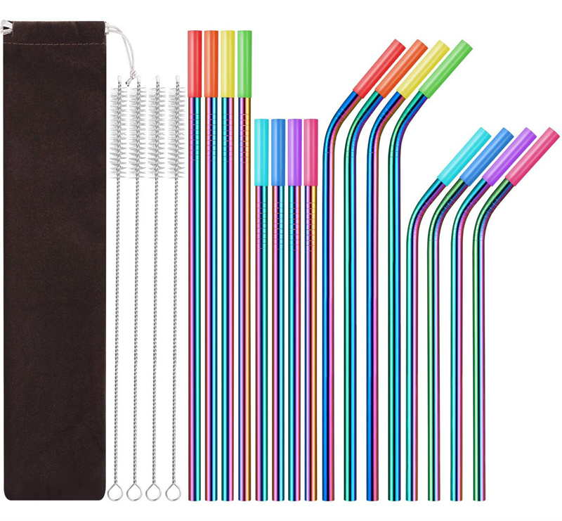 Stainless Steel Drinking Straws Portable Straight Metal Straw Brushes Silicone Mouth Set