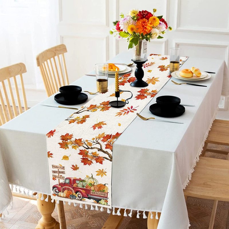 Juldekorationer Pumpkin Print Table Runner Halloweenthanksgiving Tyg 33CMX180CM FARMHOUSE Kök Matsal Dekor 220921