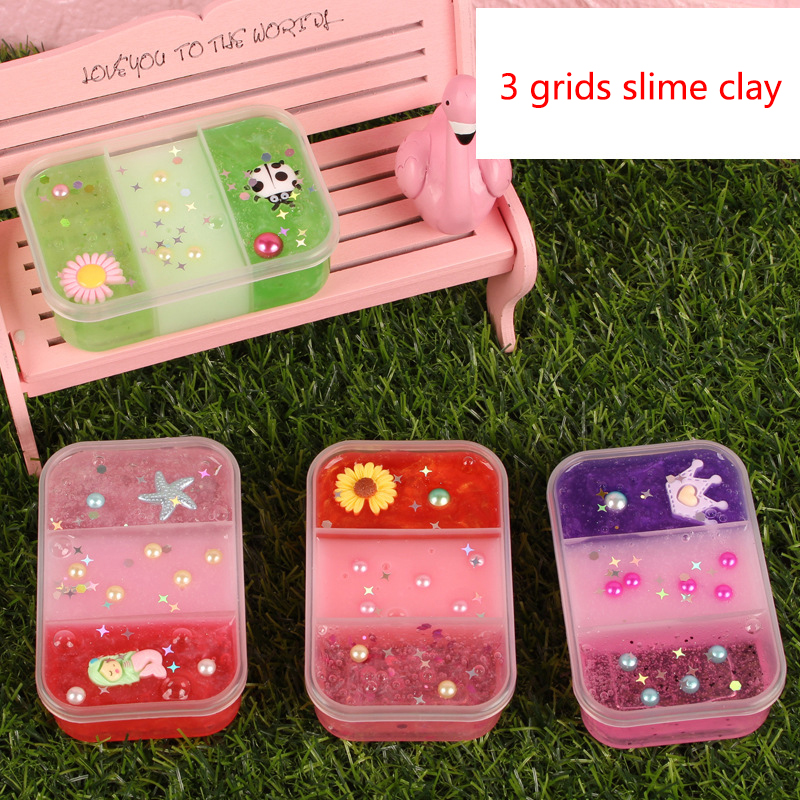 3 Grids Color Slime Clay Transparent Anti Stress Slimes Cloud Diy Charms For Addition Kids Fruit Creative Modlein Playdough 1073