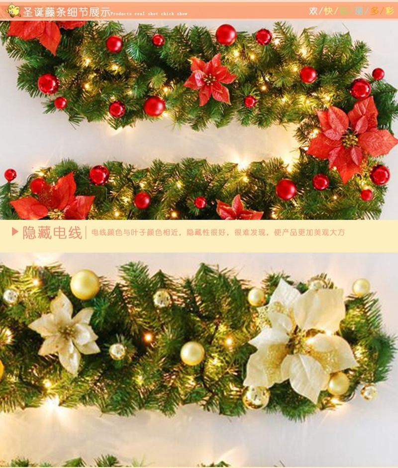 Decoratieve bloemen kransen kerstdecoratie 2023 slingers rattan krans banner 2,7 m led lichtstrip ornament band 220921