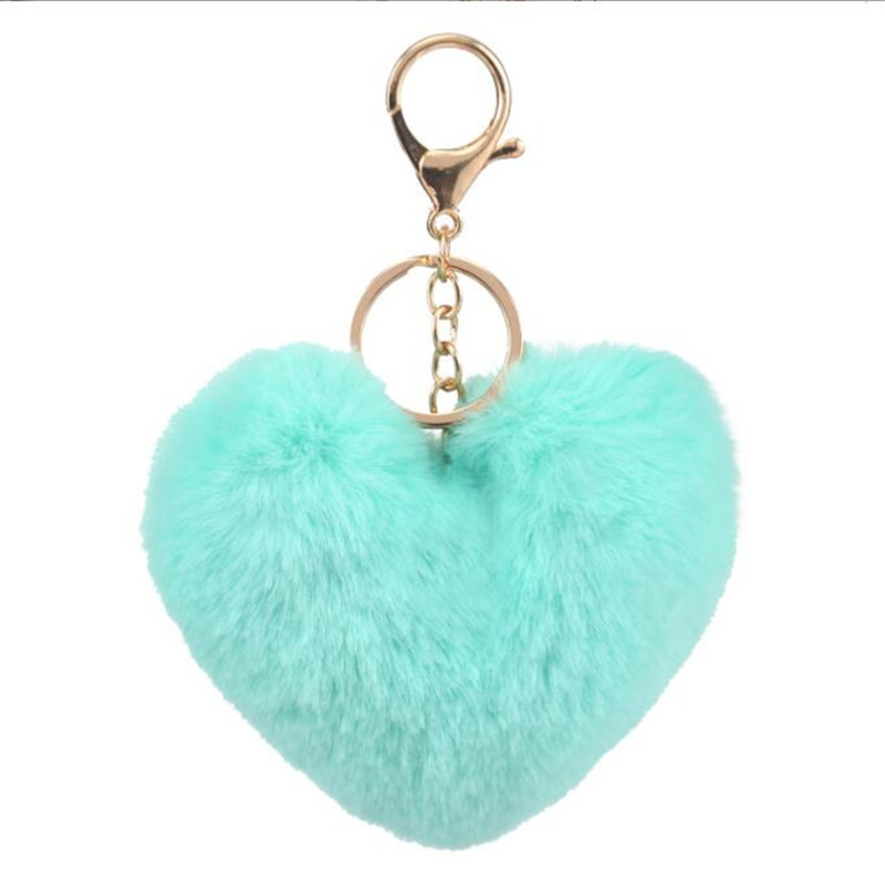 Love Pompom KeyChain Gifts for Women Soft Heart Shape Pompom Imitated Rabbit Fur Key Chain Ball Car Bag Accessories Key Ring