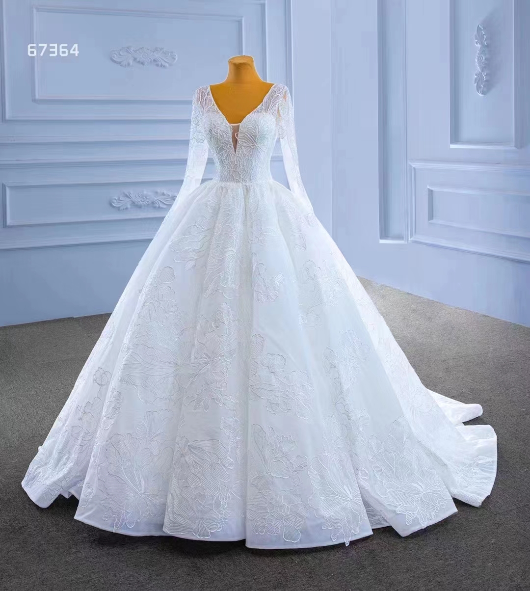 Elegant Wedding Dress Long Sleeve White Tulle Turkey Bridal Ball Gown SM67364